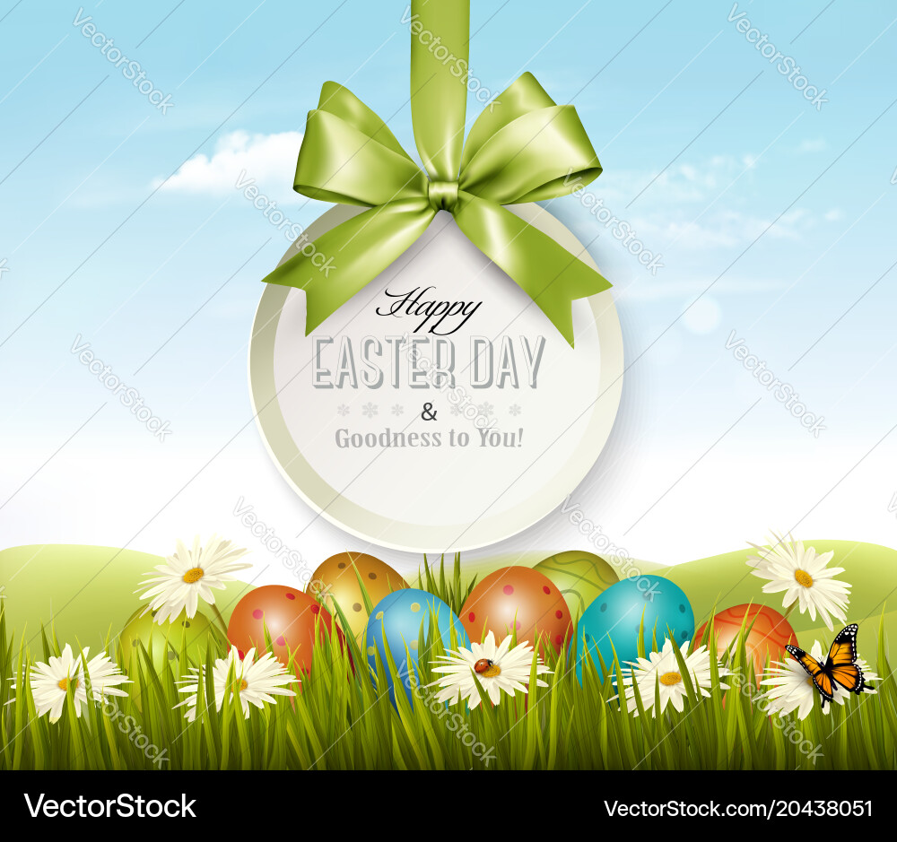 Spring easter background eggs in grass Vector Image