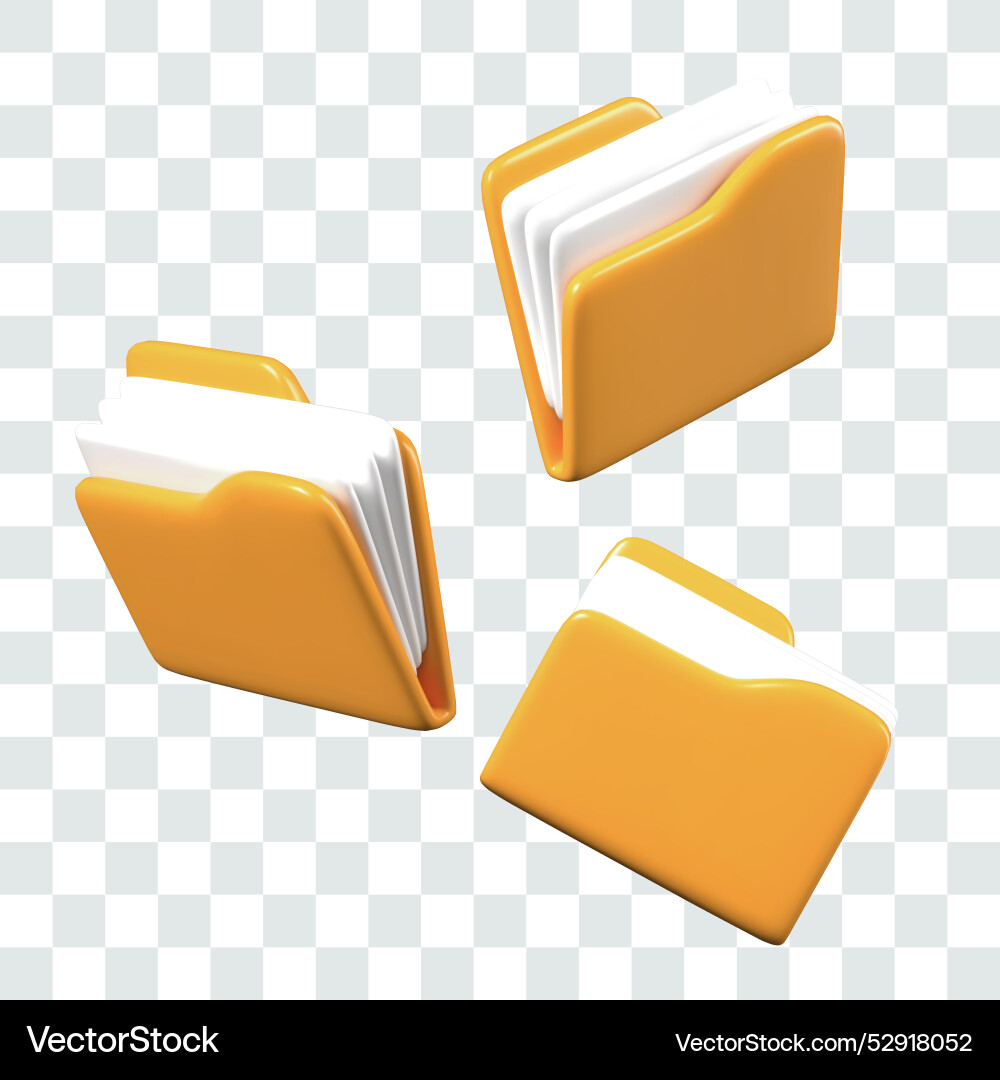 3d yellow folder with documents in different 3d yellow folder with documents in different vector image