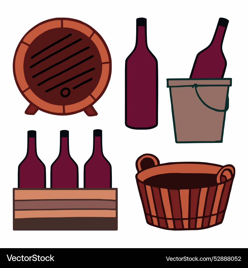 A rustic wine set with bottles barrel A rustic wine set with bottles barrel Vector Image