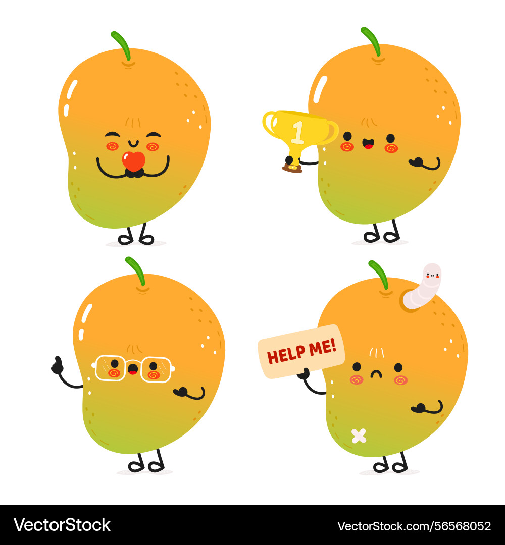 Charming mango characters show different moods Charming mango characters show different moods vector image