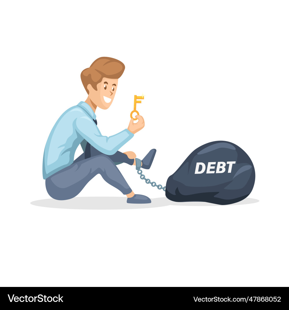 Office worker find key to debt problem metaphor Office worker find key to debt problem metaphor vector image