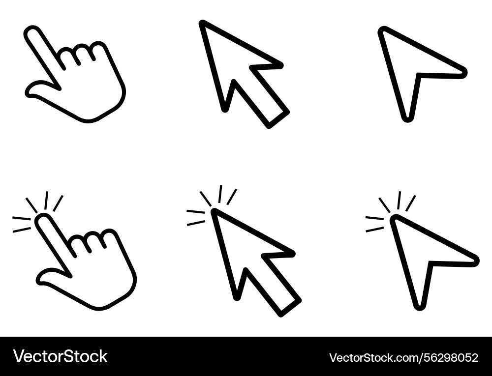 Set of line art cursor and pointer icons vector image