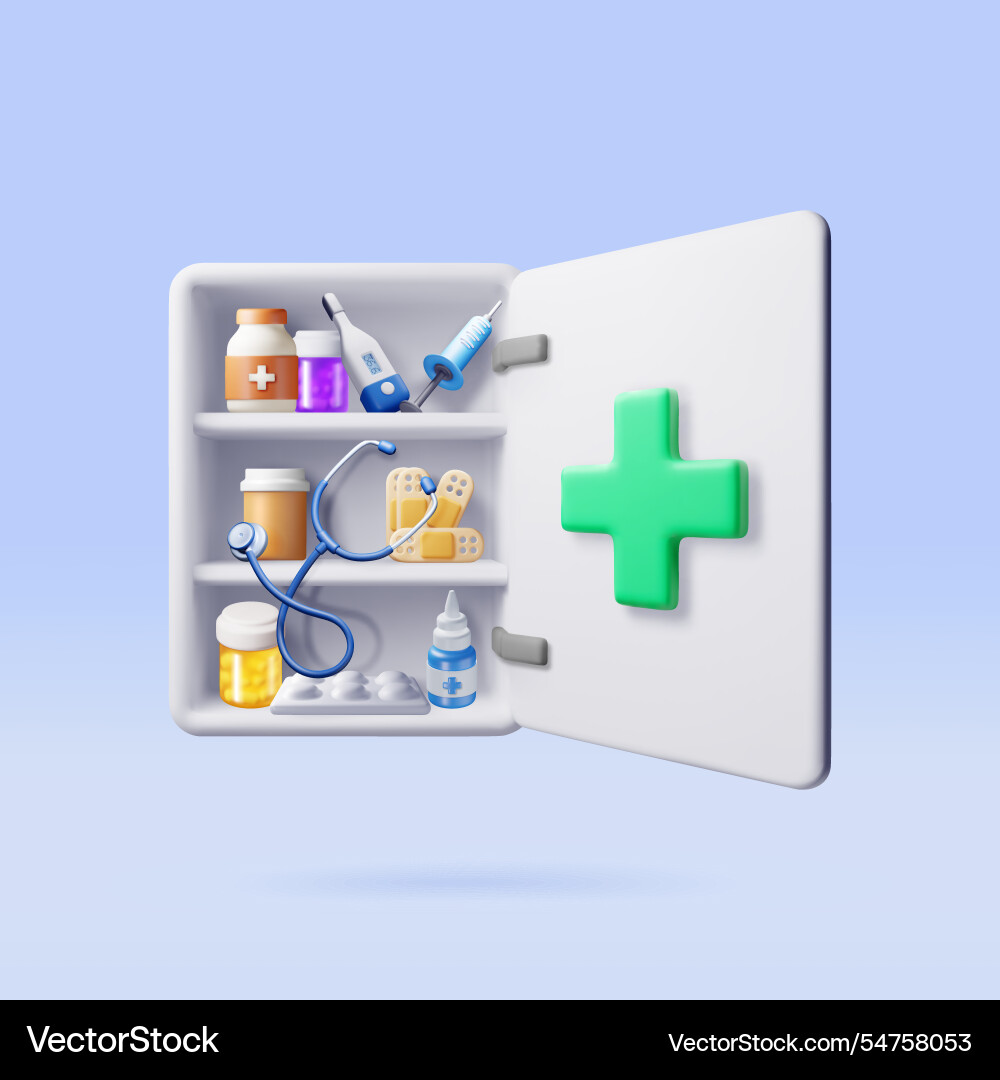 3d medicine cabinet isolated medical collection 3d medicine cabinet isolated medical collection vector image