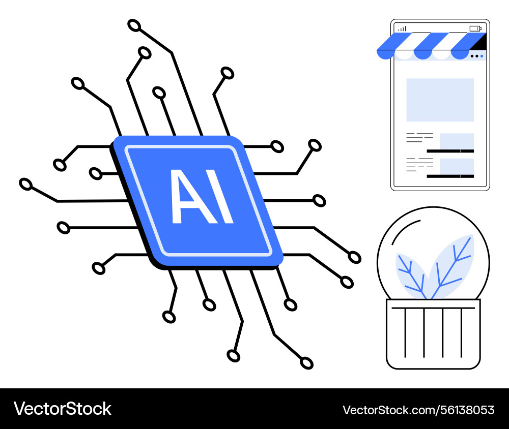 Artificial intelligence chip with circuit lines Artificial intelligence chip with circuit lines vector image