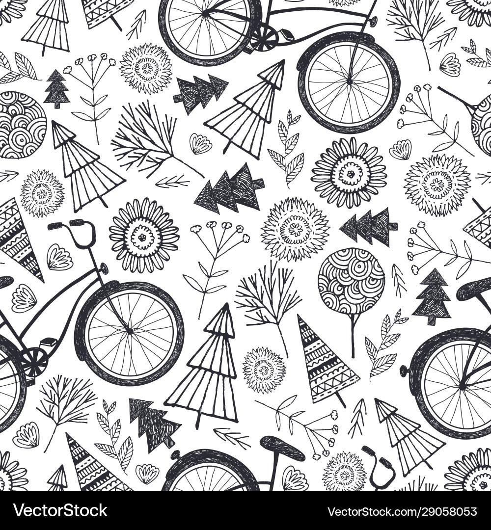 Bicycle seamless pattern with trees Bicycle seamless pattern with trees vector image