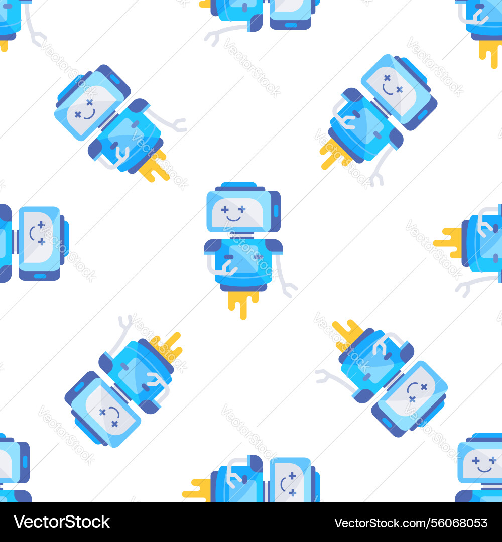 Cute flying robots seamless pattern on white Vector Image