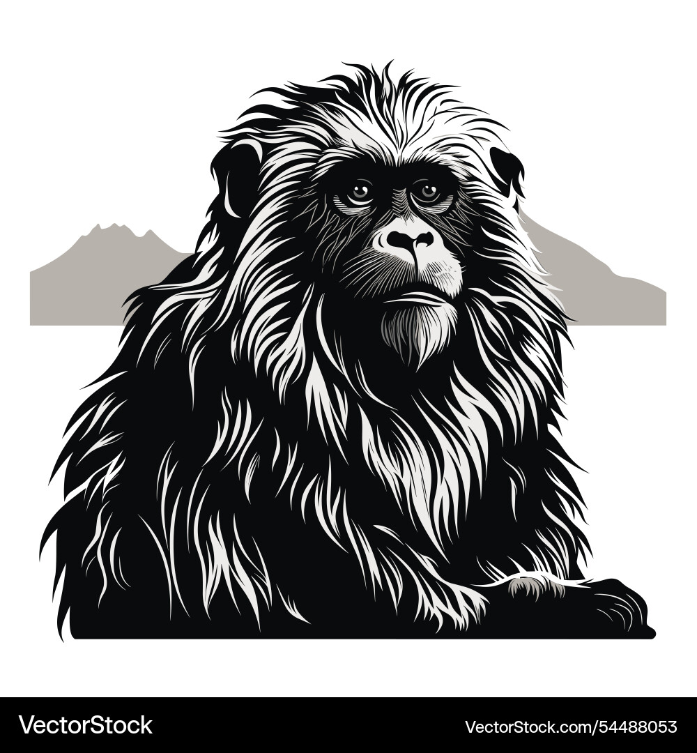 Majestic primate resting against mountainous Vector Image