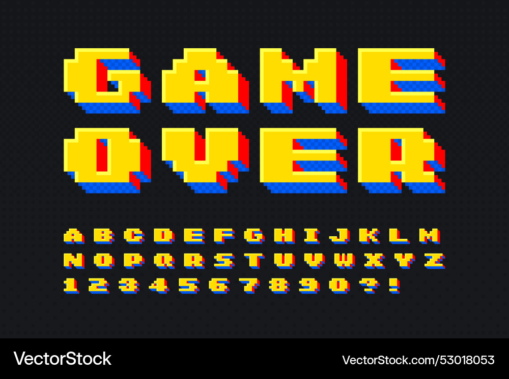 Pixel alphabet design stylized like in 8 Pixel alphabet design stylized like in 8 Vector Image