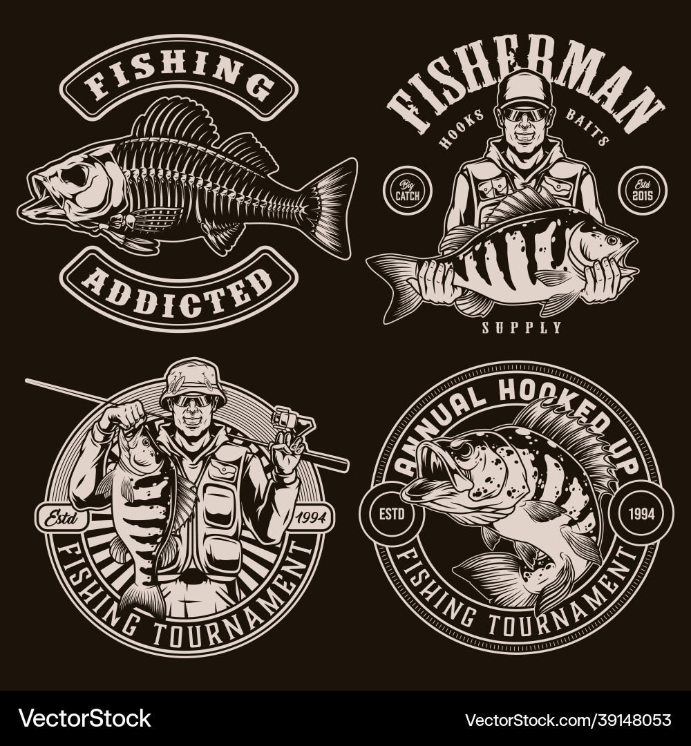 Vintage Fishing Emblem Set Vector Image