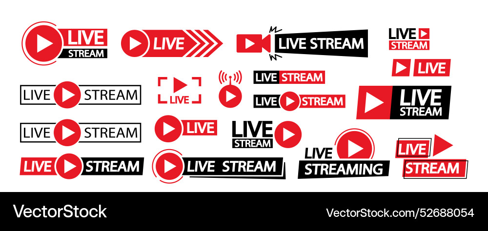 Set of live stream icons and graphics Set of live stream icons and graphics vector image