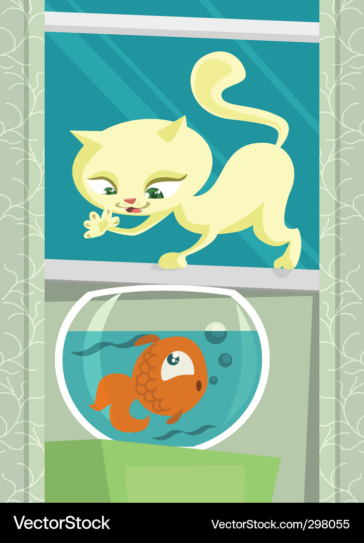Cartoon Cat Cat Cat Cating Fish Vektorbild