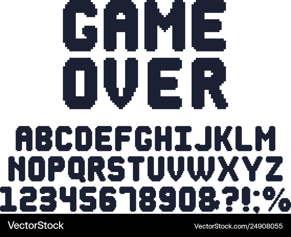 Computer 8 bit game font retro video games pixel Computer 8 bit game font retro video games pixel vector image