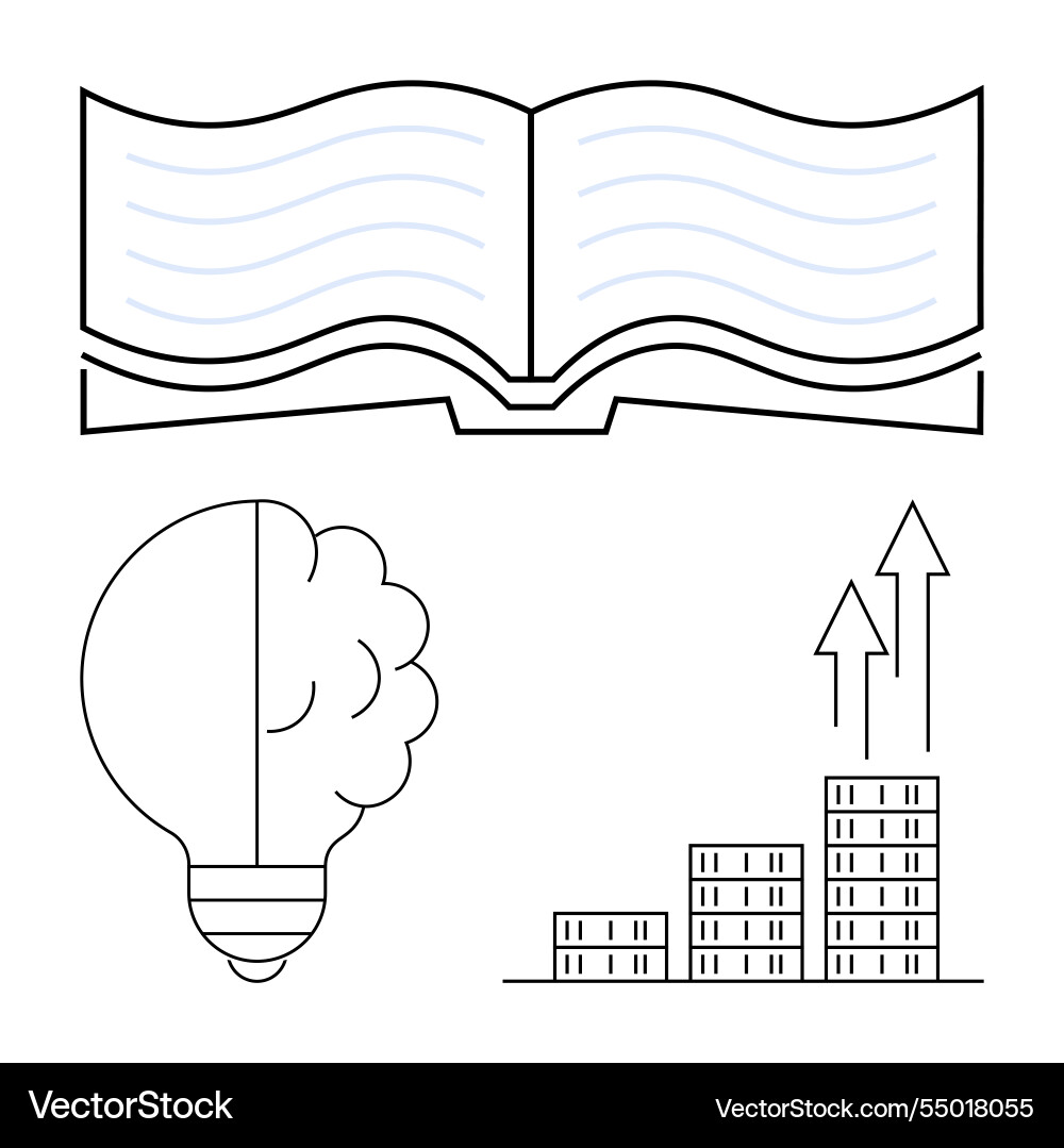 Open book lightbulb with brain and bar chart Open book lightbulb with brain and bar chart vector image