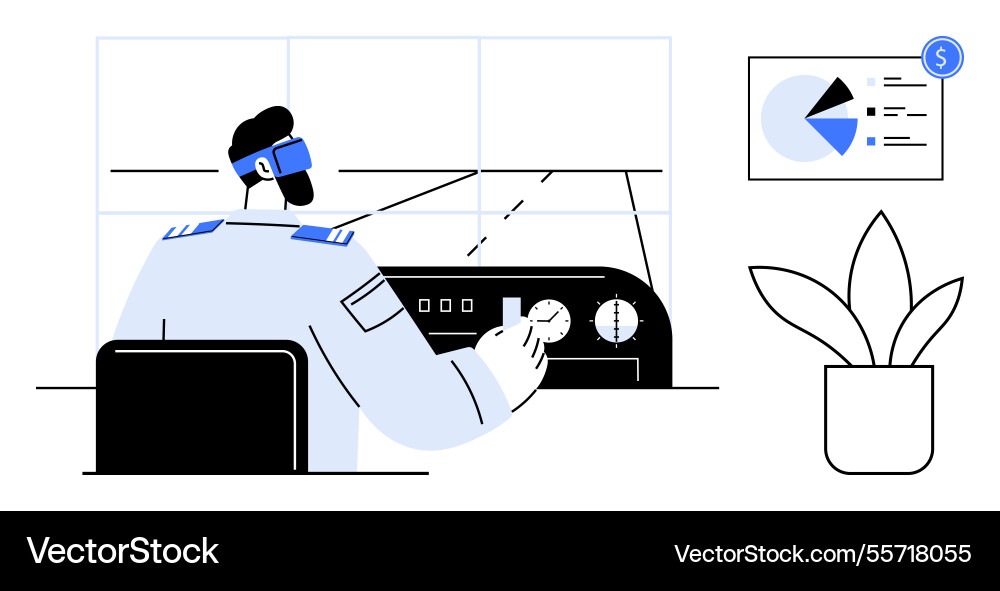 Pilot in control room navigating with dials Pilot in control room navigating with dials vector image