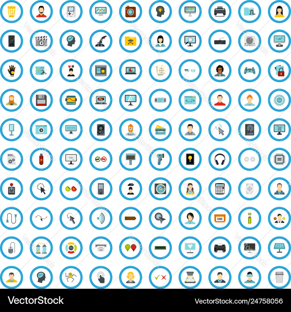 100 programming icons set flat style vector image