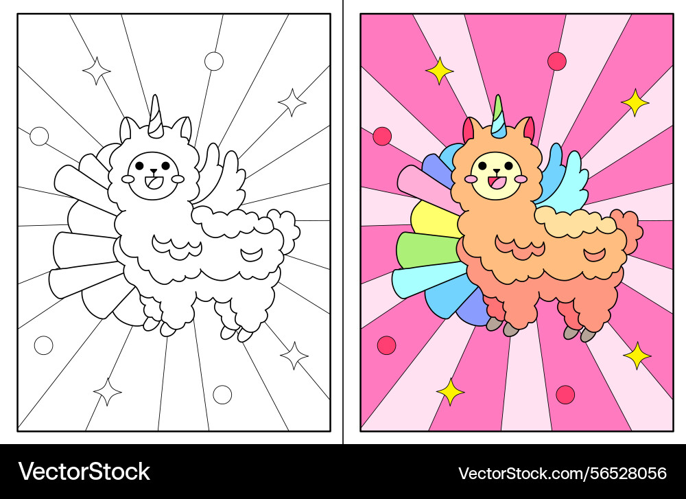 Kawaii llama coloring pages for kids Royalty Free Vector