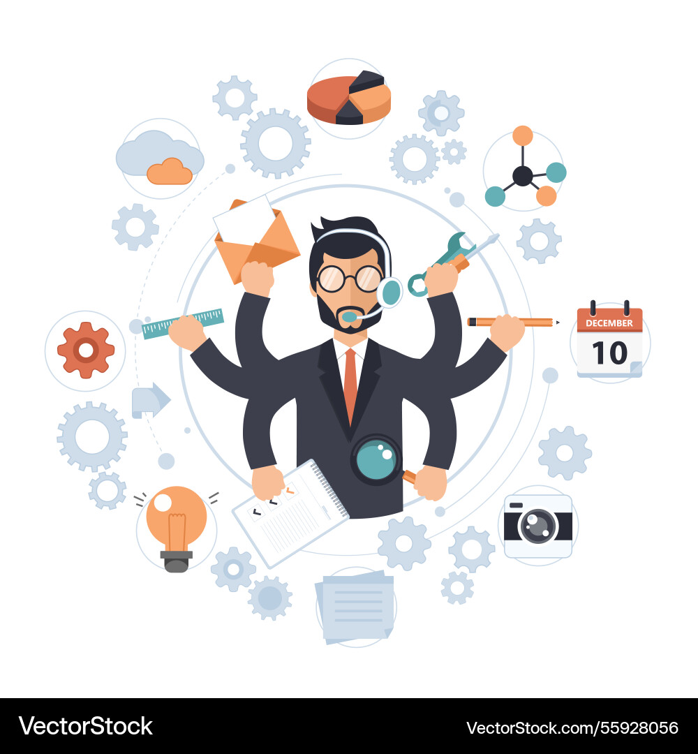 Man working on different projects from his office vector image