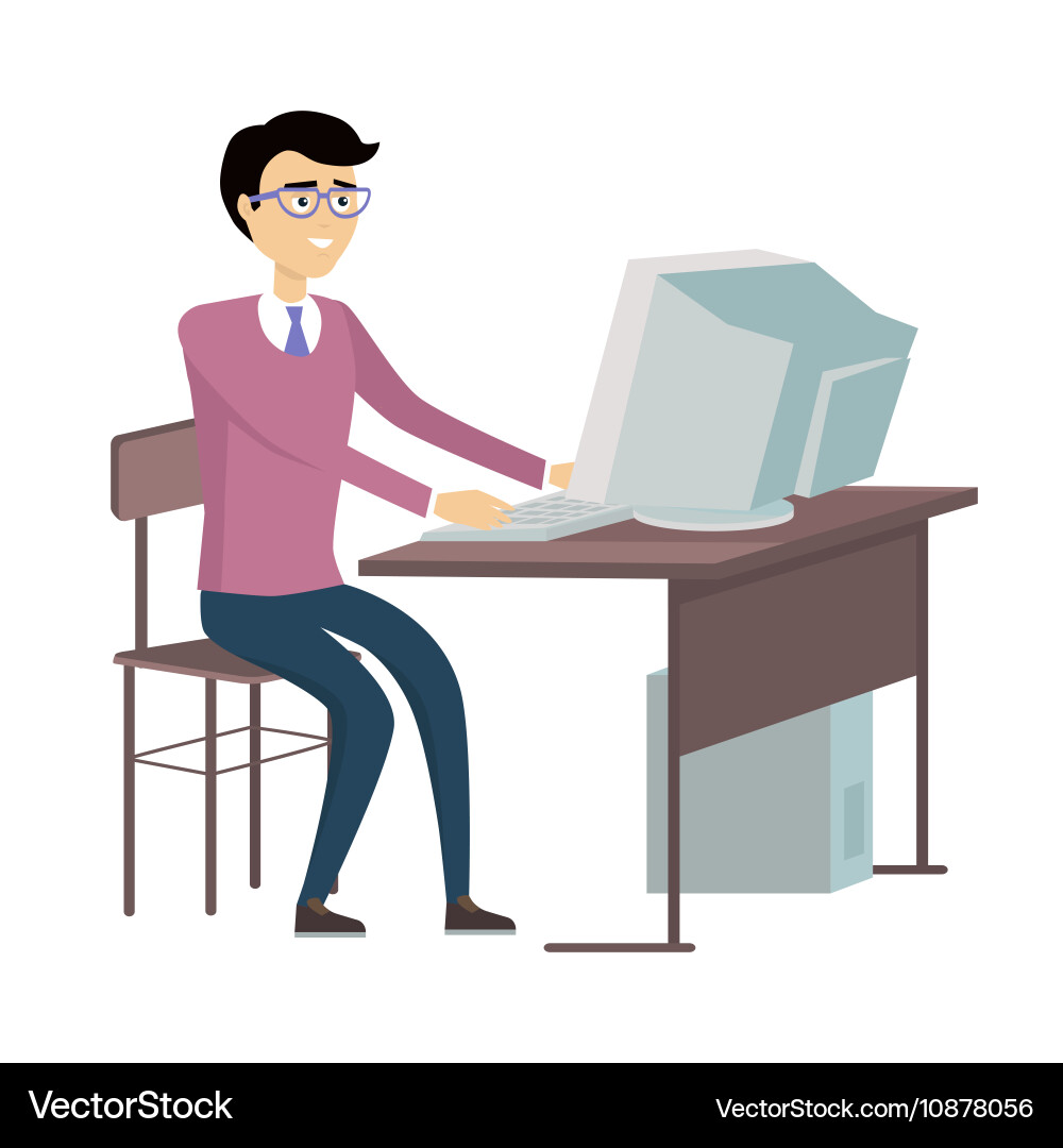 Man working with desktop computer vector image