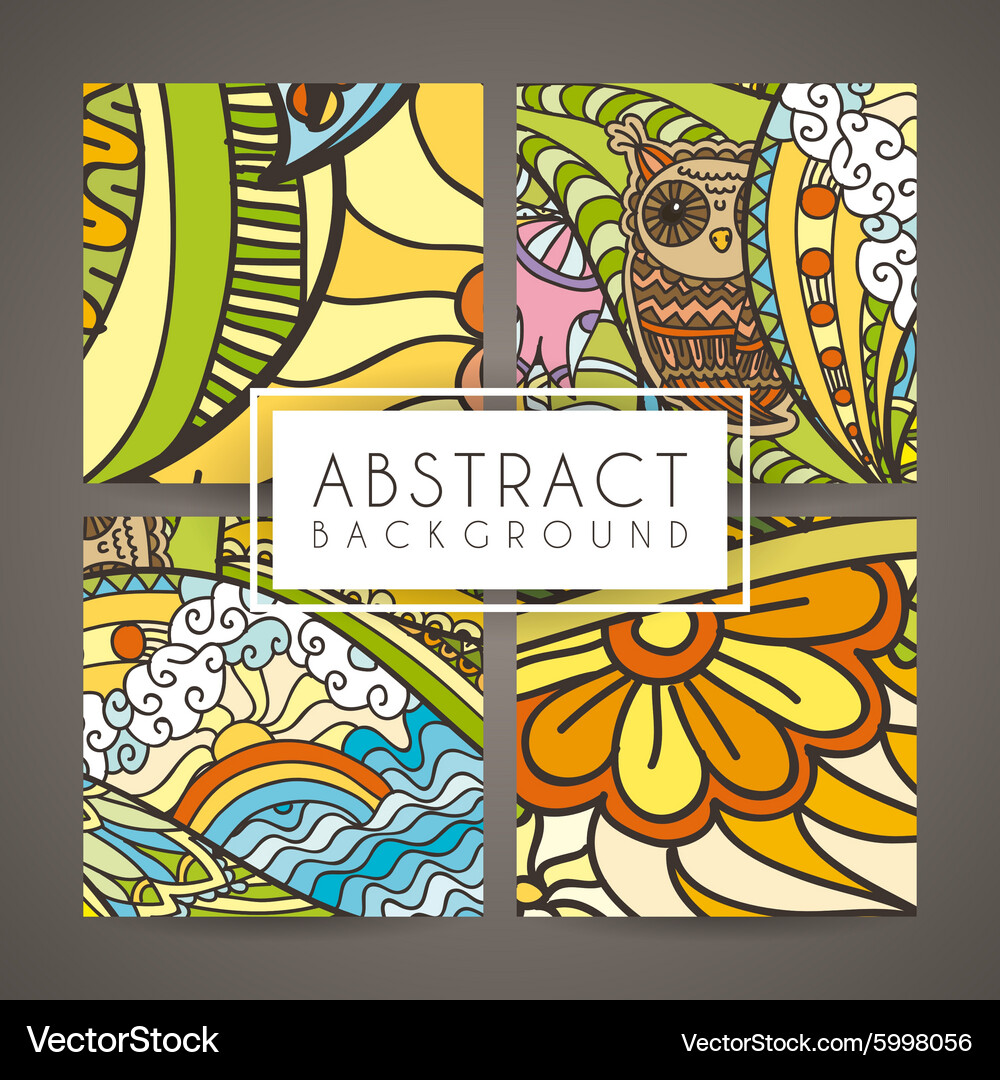 Set of four colorful intricate patterns Vector Image