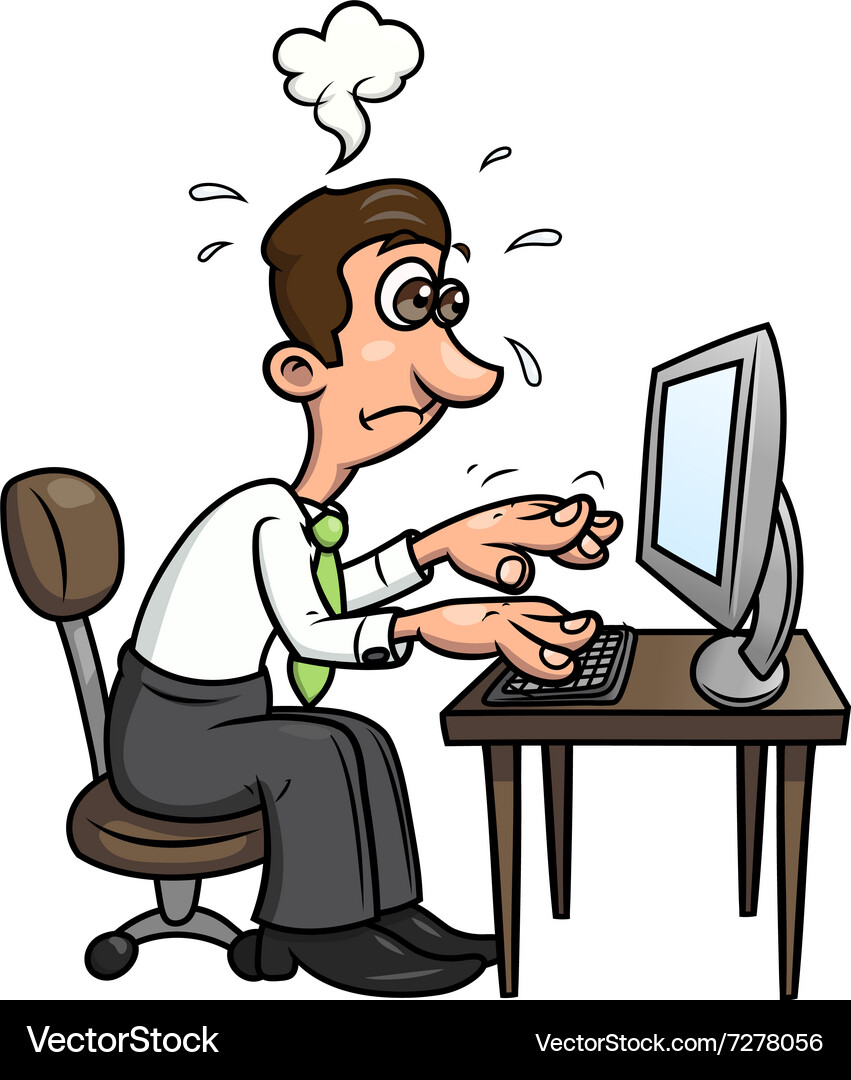 Tired man working on the computer 2 Vector Image