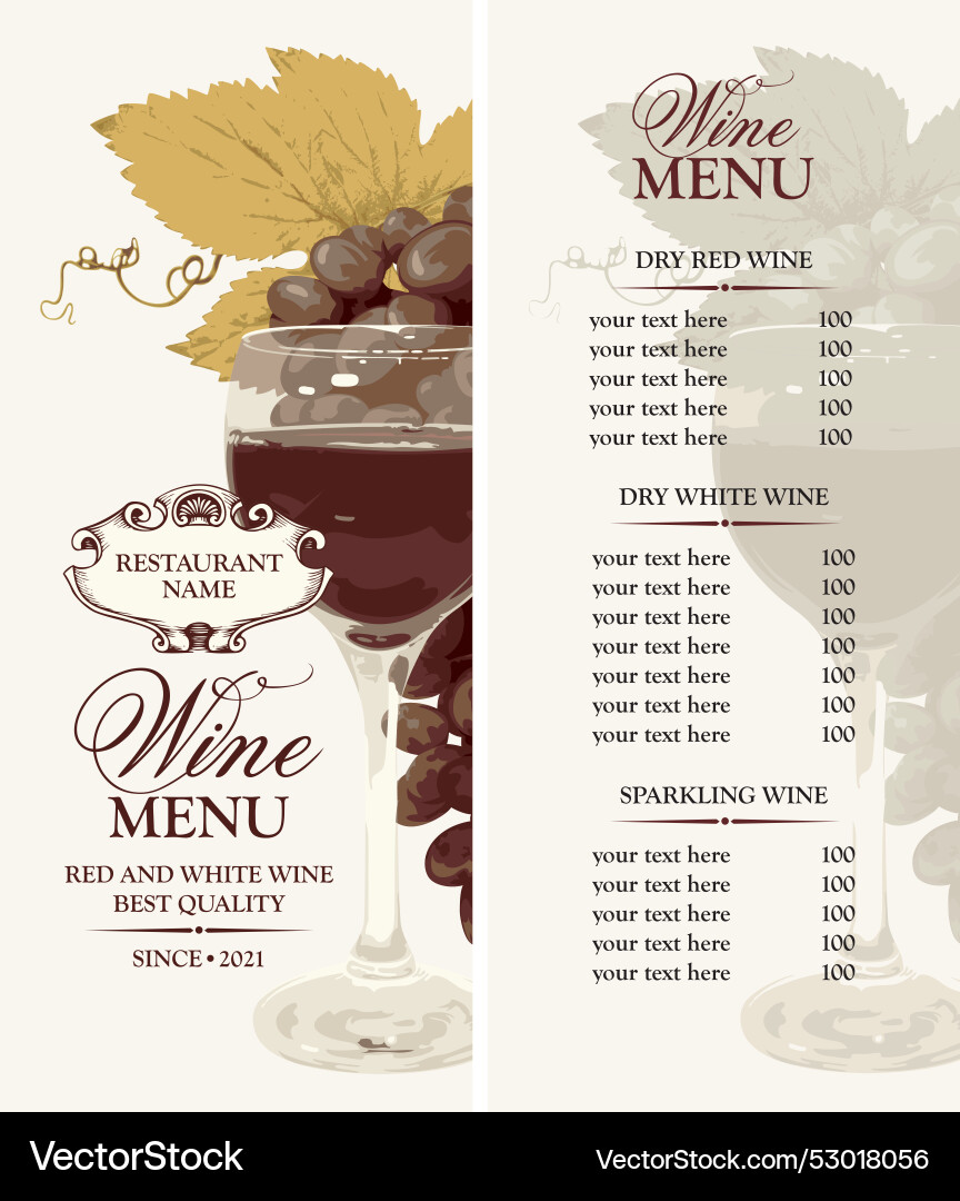 Wine menu template with price list Wine menu template with price list vector image