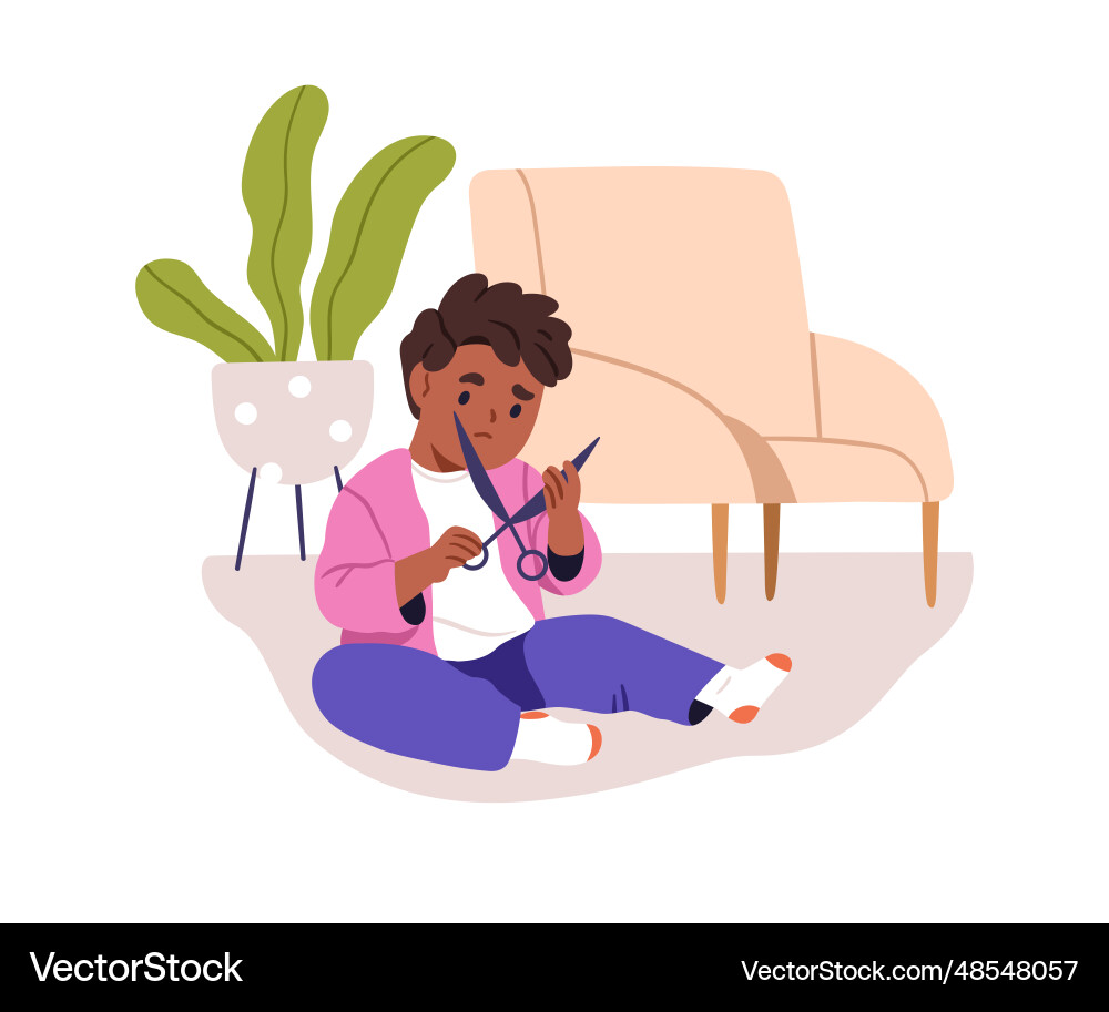 Child playing with scissors sharp blade Vector Image
