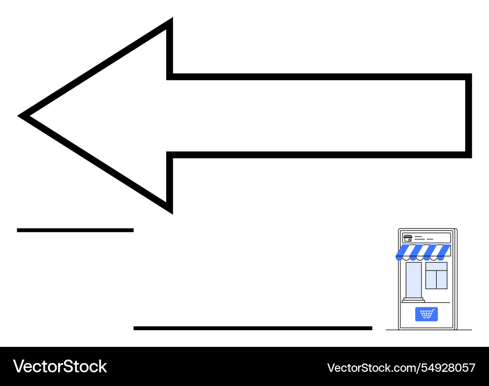 Large directional arrow pointing left with a small Large directional arrow pointing left with a small vector image