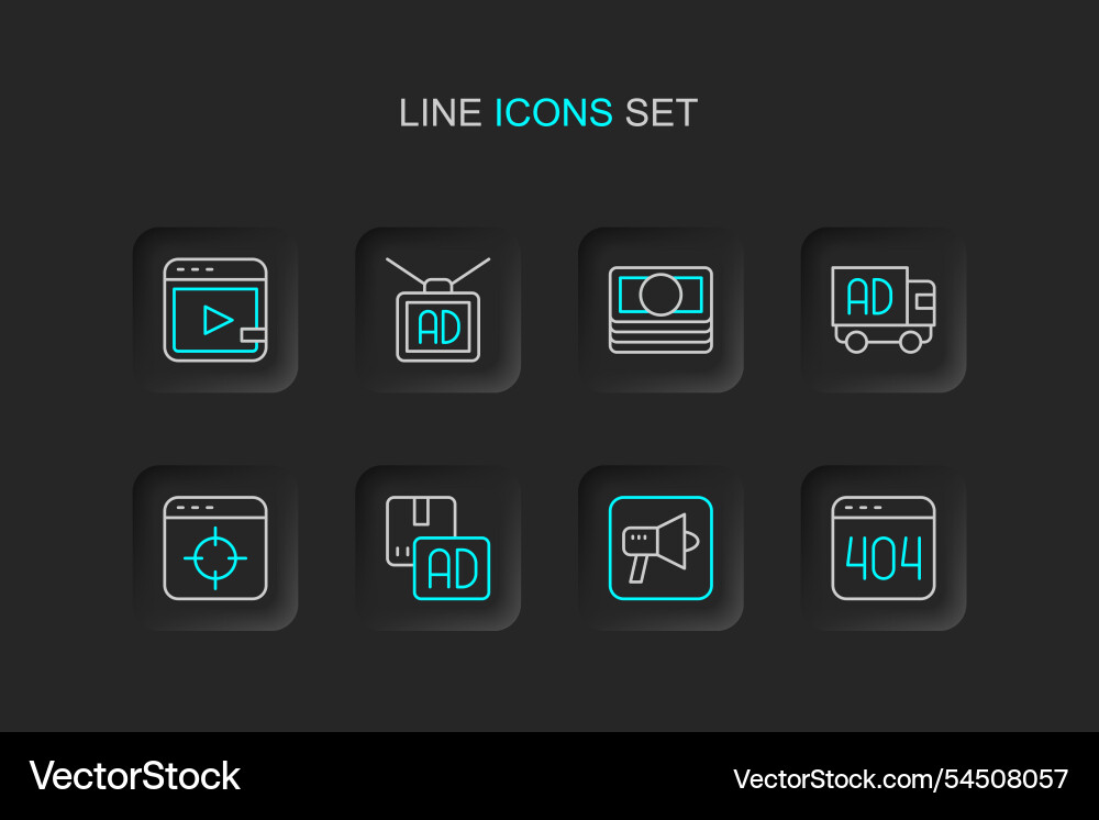 Set line page with a 404 error megaphone Set line page with a 404 error megaphone Vector Image