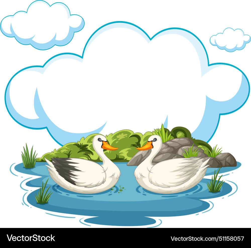 Two ducks floating on water with clouds above Vector Image