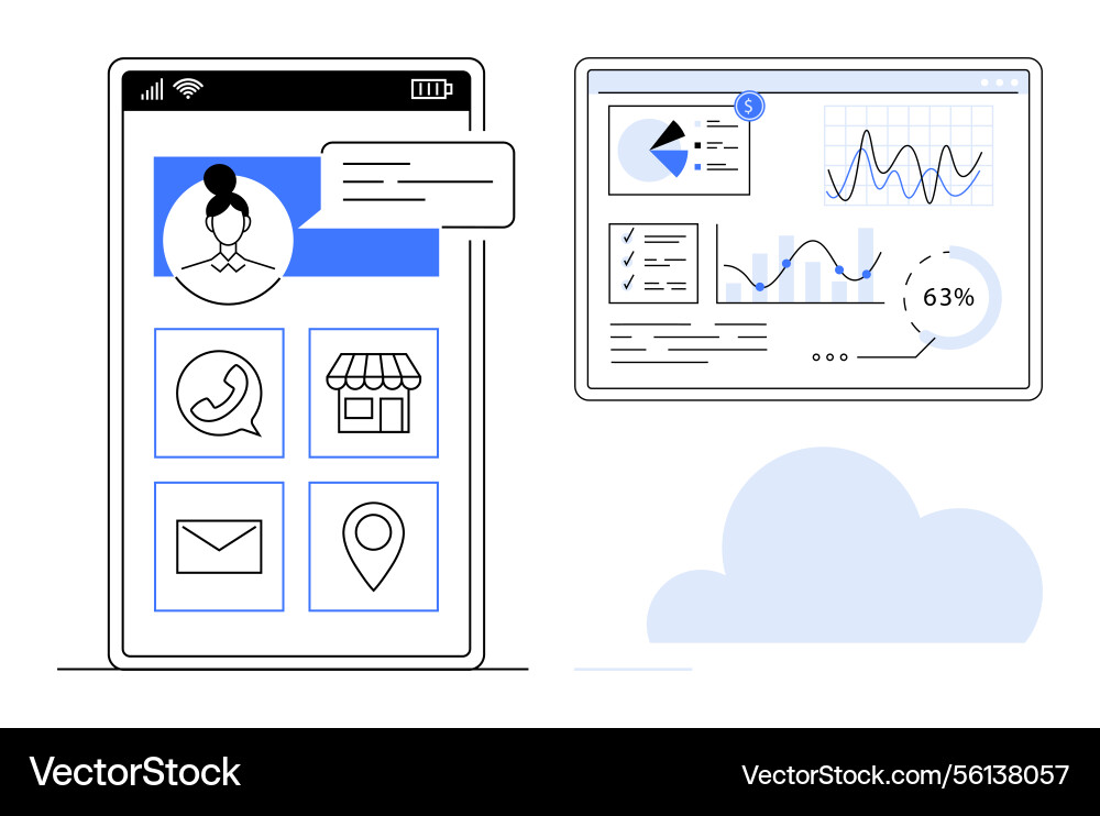 User interacting with mobile dashboard User interacting with mobile dashboard vector image