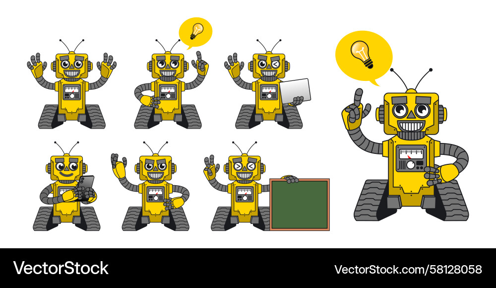 Cheerful Robot Character Set Vector Image