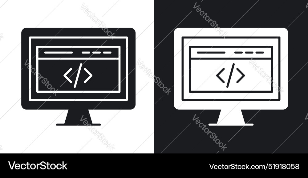 Display code icon set in solid black and white Vector Image