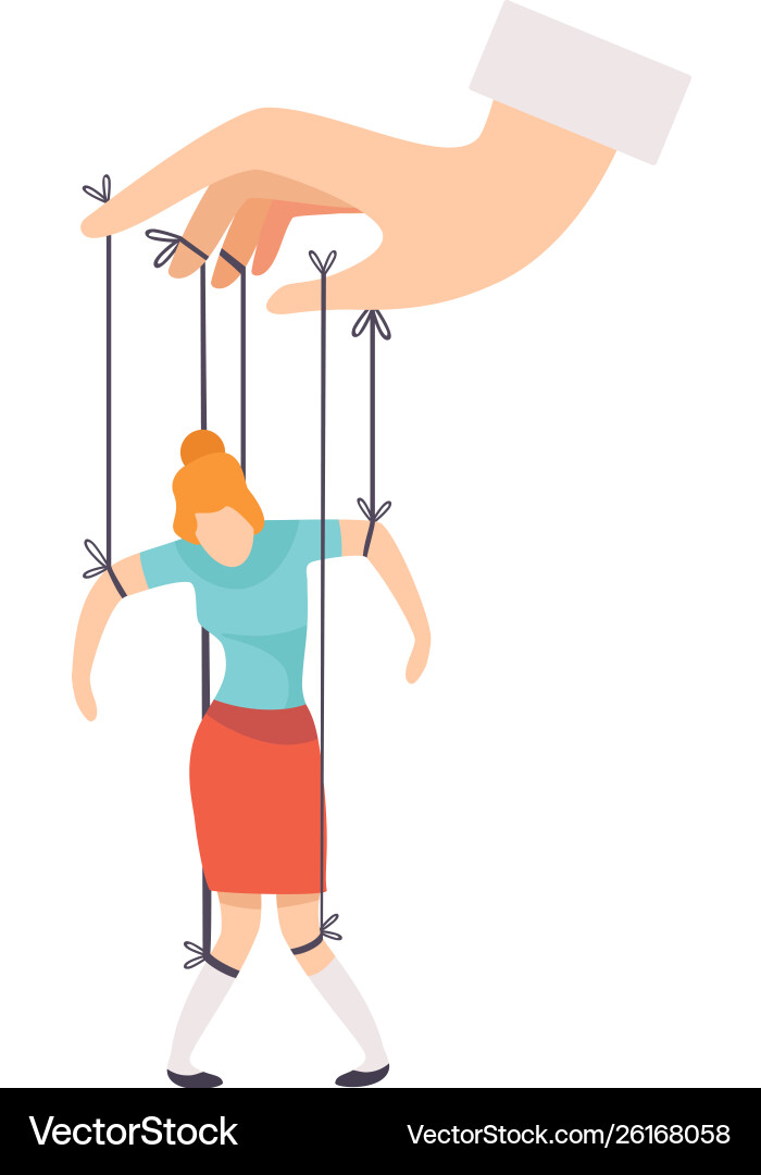 Female marionette on ropes controlled hand Female marionette on ropes controlled hand vector image
