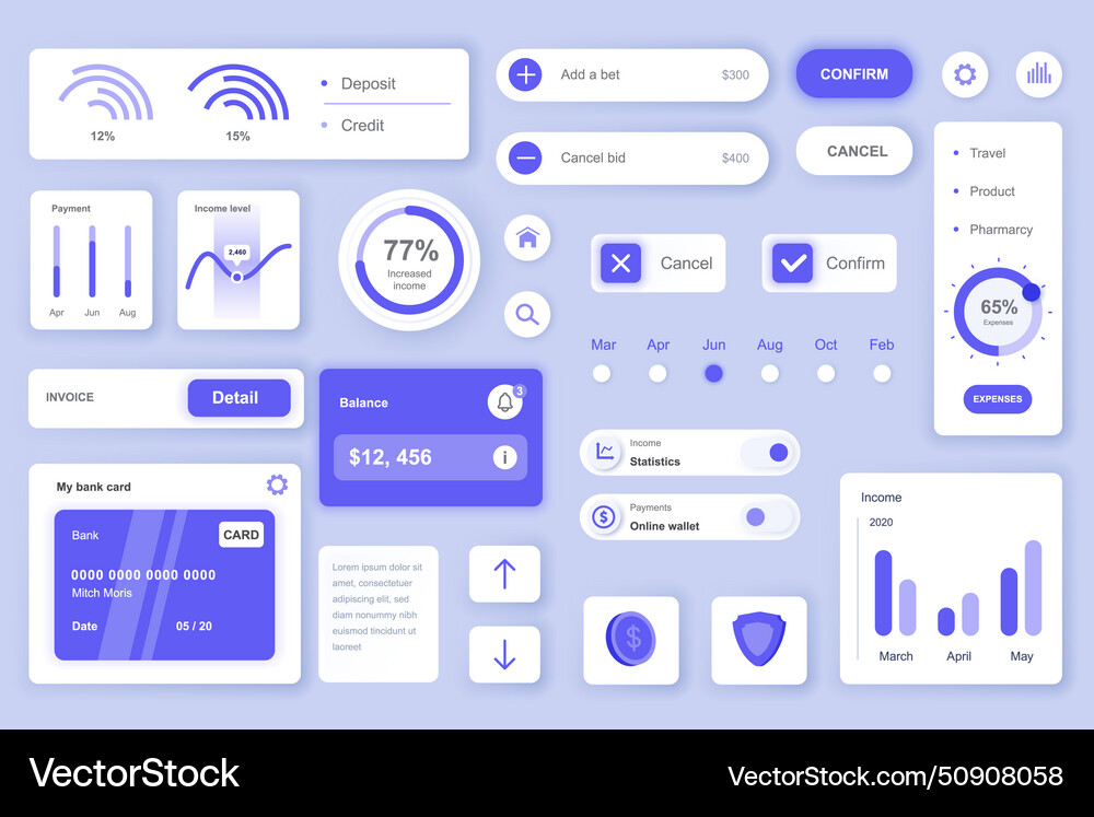 User interface elements set for banking mobile app User interface elements set for banking mobile app Vector Image