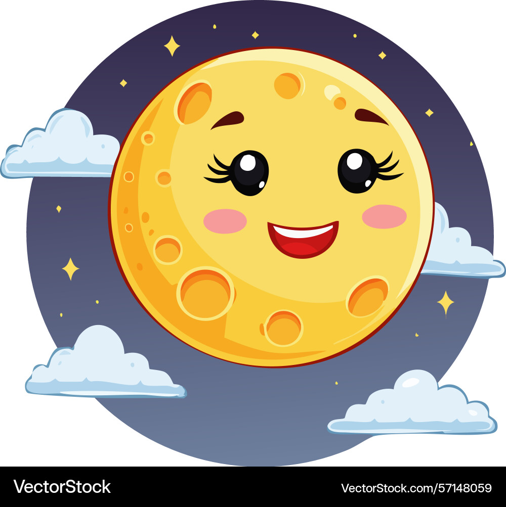 Cartoon full moon in night sky – Royalty-Free Vector | VectorStock, image size:1000x1003