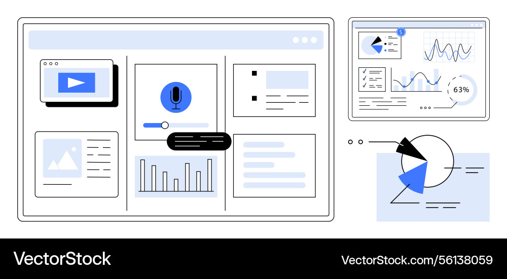 Dashboard with interactive media audio settings Dashboard with interactive media audio settings vector image