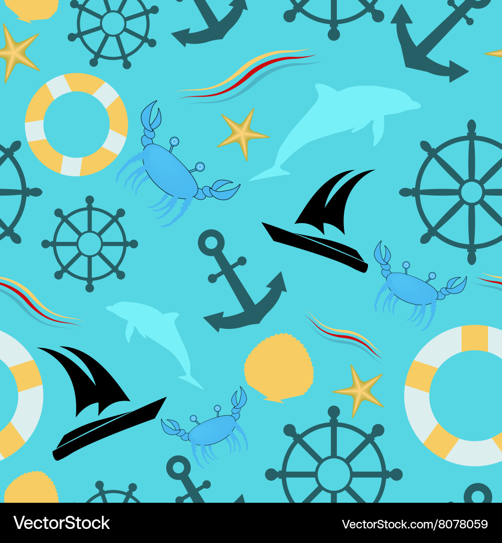 Nautical Seamless Pattern - Sea Elements vector image