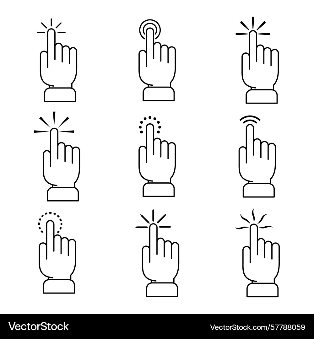 Set of hand cursor click icons vector image