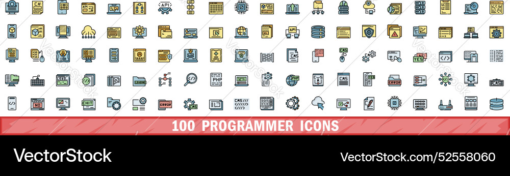 100 Programmierer-Symbole setzen Farblinie Stil 100 Programmierer-Symbole setzen Farblinie Stil vektorbild