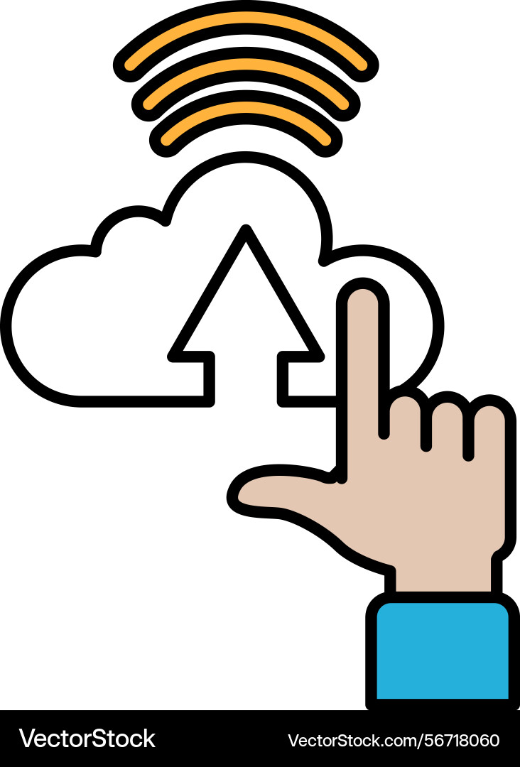 A hand pointing up at cloud with plus sign A hand pointing up at cloud with plus sign Vector Image
