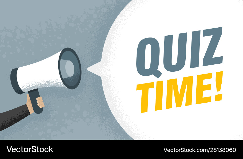 Hand halten Megaphon Sprachzeichen Text Quiz Zeit Hand halten Megaphon Sprachzeichen Text Quiz Zeit vektorbild