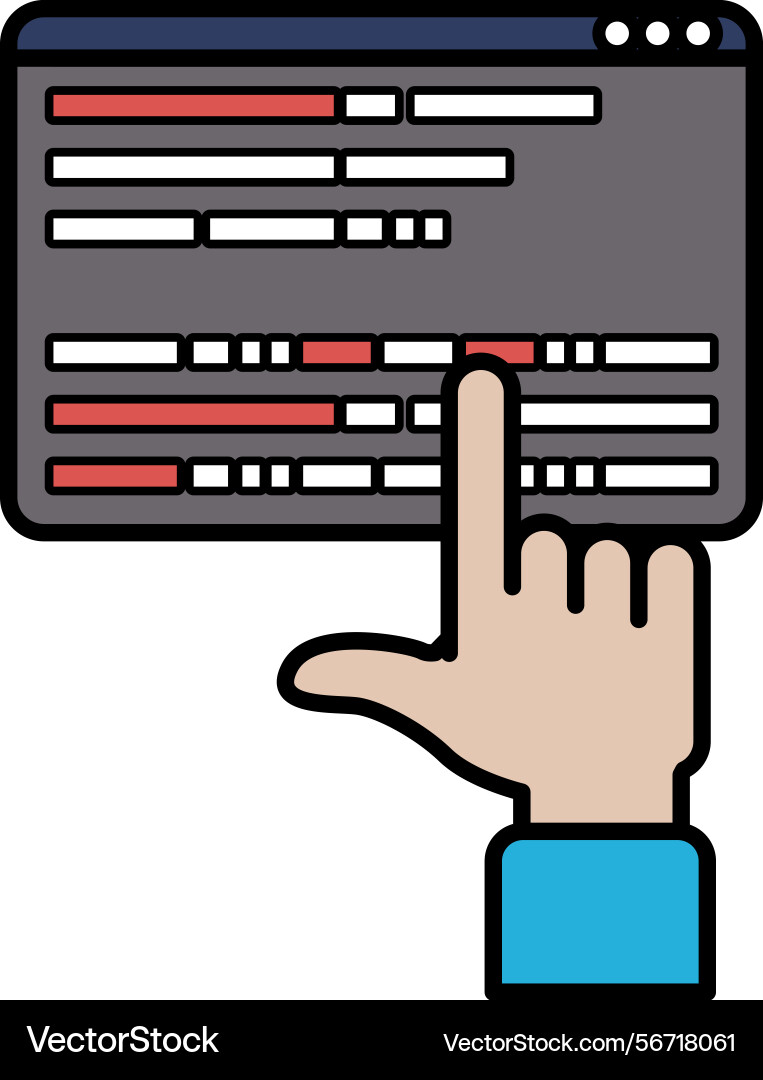 A hand pointing at computer screen with red A hand pointing at computer screen with red vector image