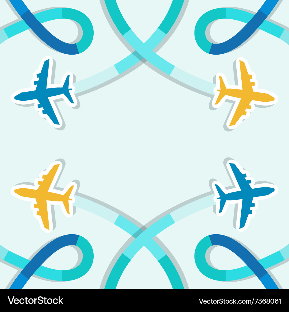 Card with four planes and colored trace of them Vector Image