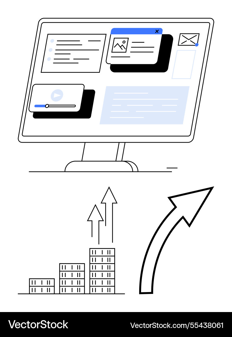 Digital dashboard display with arrows and rising Digital dashboard display with arrows and rising vector image