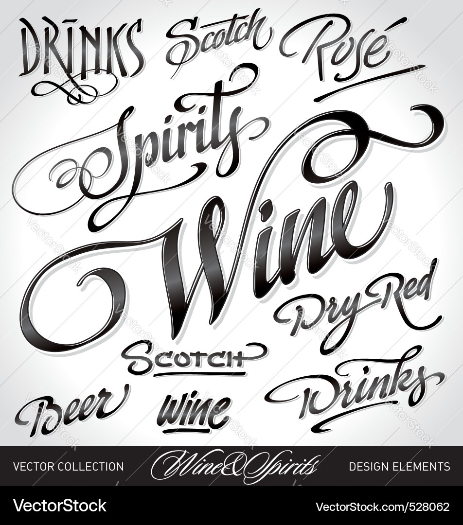 Hand Lettered Beverage Script Set vector image