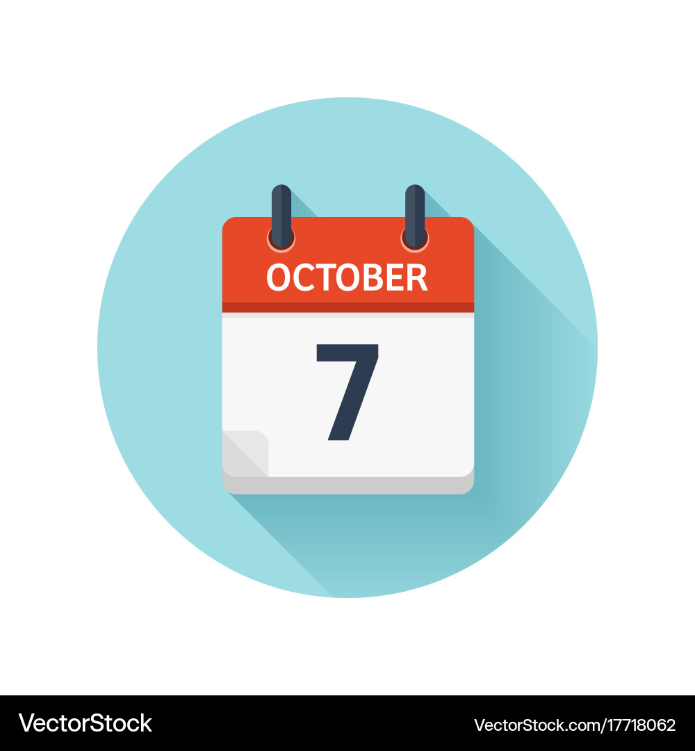 October 7 flat daily calendar icon date Royalty Free Vector