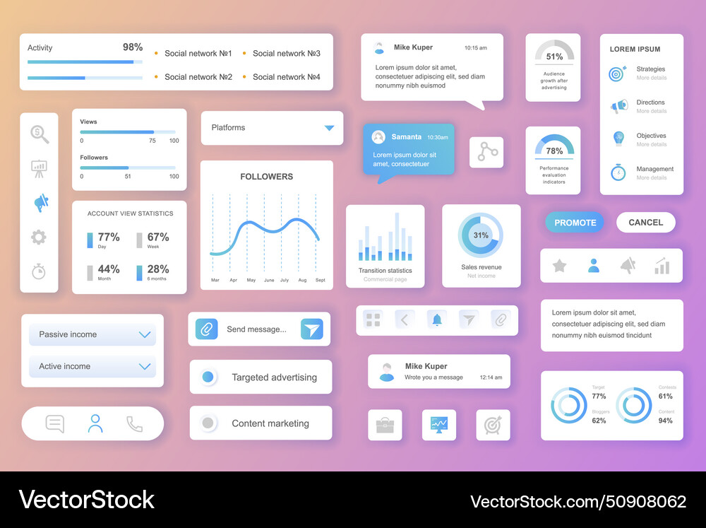 User interface elements set for social network User interface elements set for social network vector image