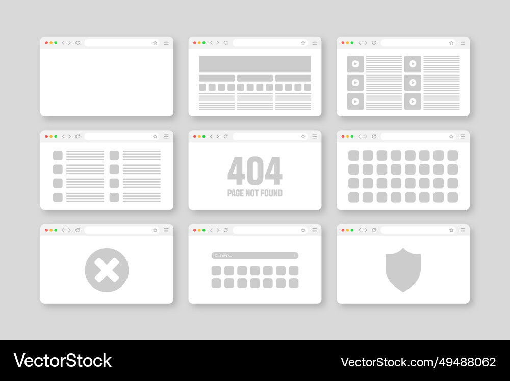 Web browser window pages layout with toolbar Web browser window pages layout with toolbar vector image