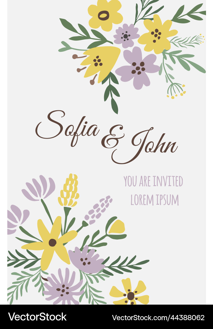 Wedding card template floral bouquet rsvp Wedding card template floral bouquet rsvp vector image