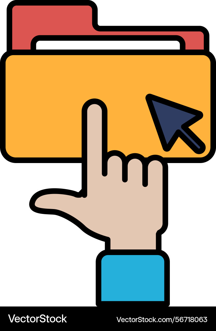 A hand pointing to folder on computer screen A hand pointing to folder on computer screen vector image